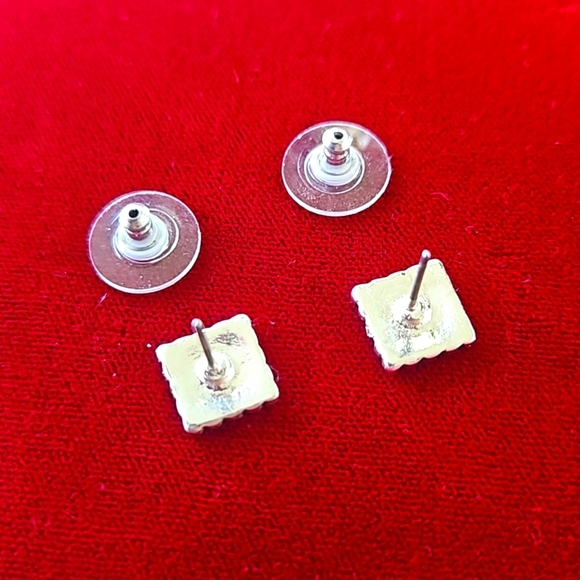 Square Silvertone Stud Earrings - Picture 2 of 4
